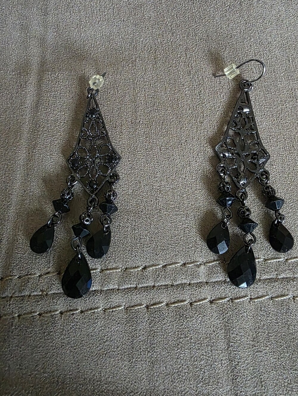 Black Beaded Antique Looking Earrings